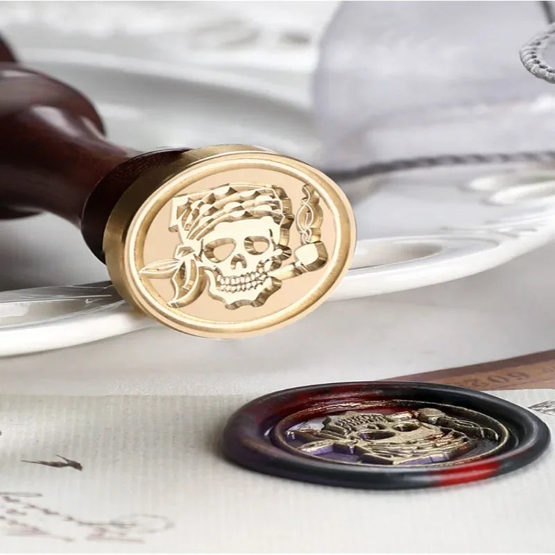 Fire-painted Seal Wax Seal Set with Handle Brass Skeletons Pirates Halloween Handmade DIY Decor Scrapbooking Material Wax Seal Stamp,Sealing Wax Beads,Wax Seal Stamp Set,Seal Wax,Seal Wax Sticks