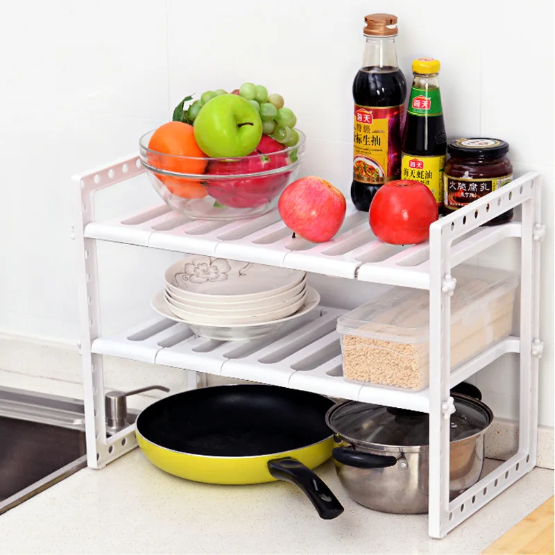 Organisateur d'étagère de cuisine rétractable, type de sol, réglable, extensible, double couche, rangement de vaisselle, T1 sous évier, multifonction