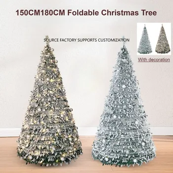 Foldable Artificial Christmas Tree PVC Material with Decorative Lights Telescopic Christmas Tree1.5m/1.8m Home Party Decorations