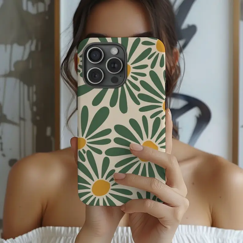 Vintage Daisy Floral Glossy HD Phone Case - Trendy Summer Design in Durable Hard PC Cover
