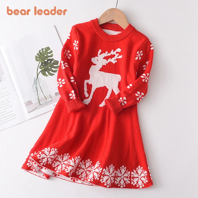 

Bear Leader New Winter Knitted Girl Dress Christmas Party Long Sleeve Children Clothes Kids Dresses 3-7Y New Year Girls Clothing