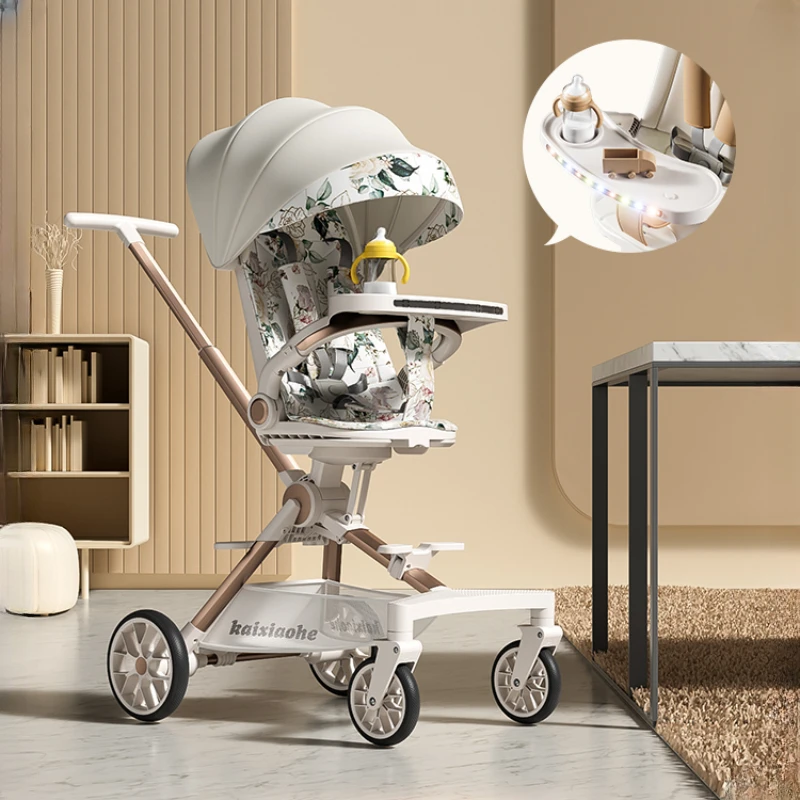 Portable Baby Stroller 360 Degree Roating Lightweight Pram Two Way Pushchair High Landscape Music Dining Car for Children