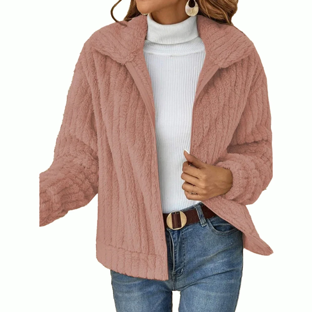 

New Autumn Fleece Wool Jacket Coat For Women Lapel Neck Cardigan Fluffy Solid Color Jackets Outwear Warm Coats Female Clothing