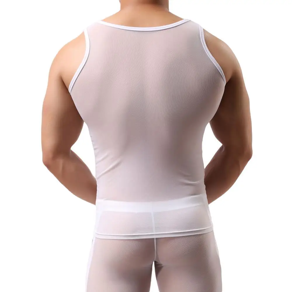 Men Mesh T Shirt Transparent Undershirt Mens Tank Tops See-Through Sleeveless Shirt Sexy Men Singlets Bodybuilding Fitness Mesh Vest