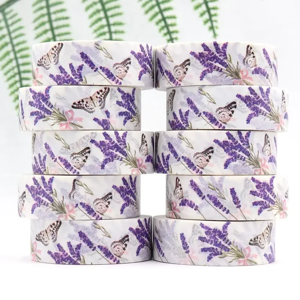 

NEW 10pcs/lot 15mm x 10m Lavender Floral Butterful Tape Masking Adhesive office supplies scrapbooking stationary Washi Tapes