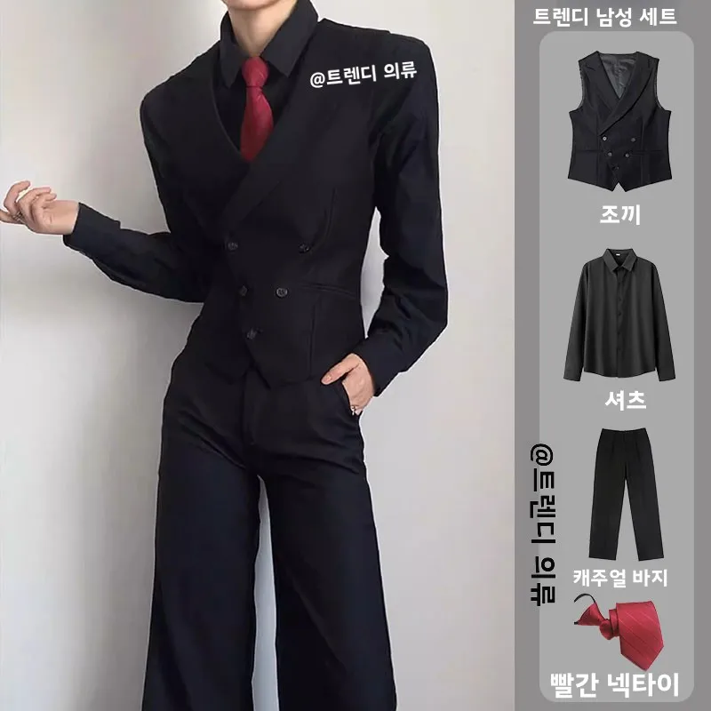 슬림핏 남성 정장 조끼 세트, 노치드 칼라, 민소매, 브리티시 스타일, 더블 브레스티드, 스탠다드 길이, 캐주얼 아우터웨어
