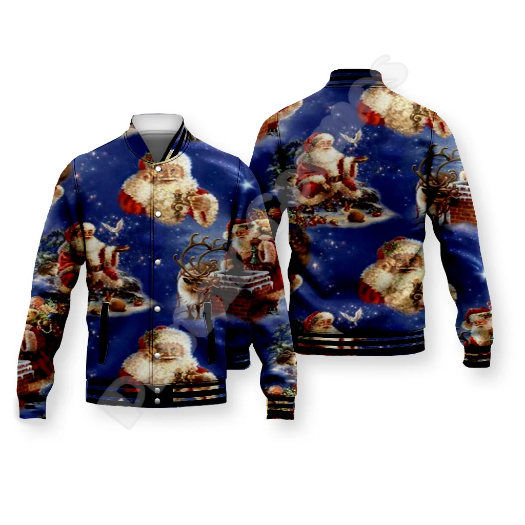 Christmas Santa Claus Pattern Xmas Tree Deer Animal Winter Warm Overcoat 3DPrint Funny Harajuku Button Cotton Baseball Jacket 10