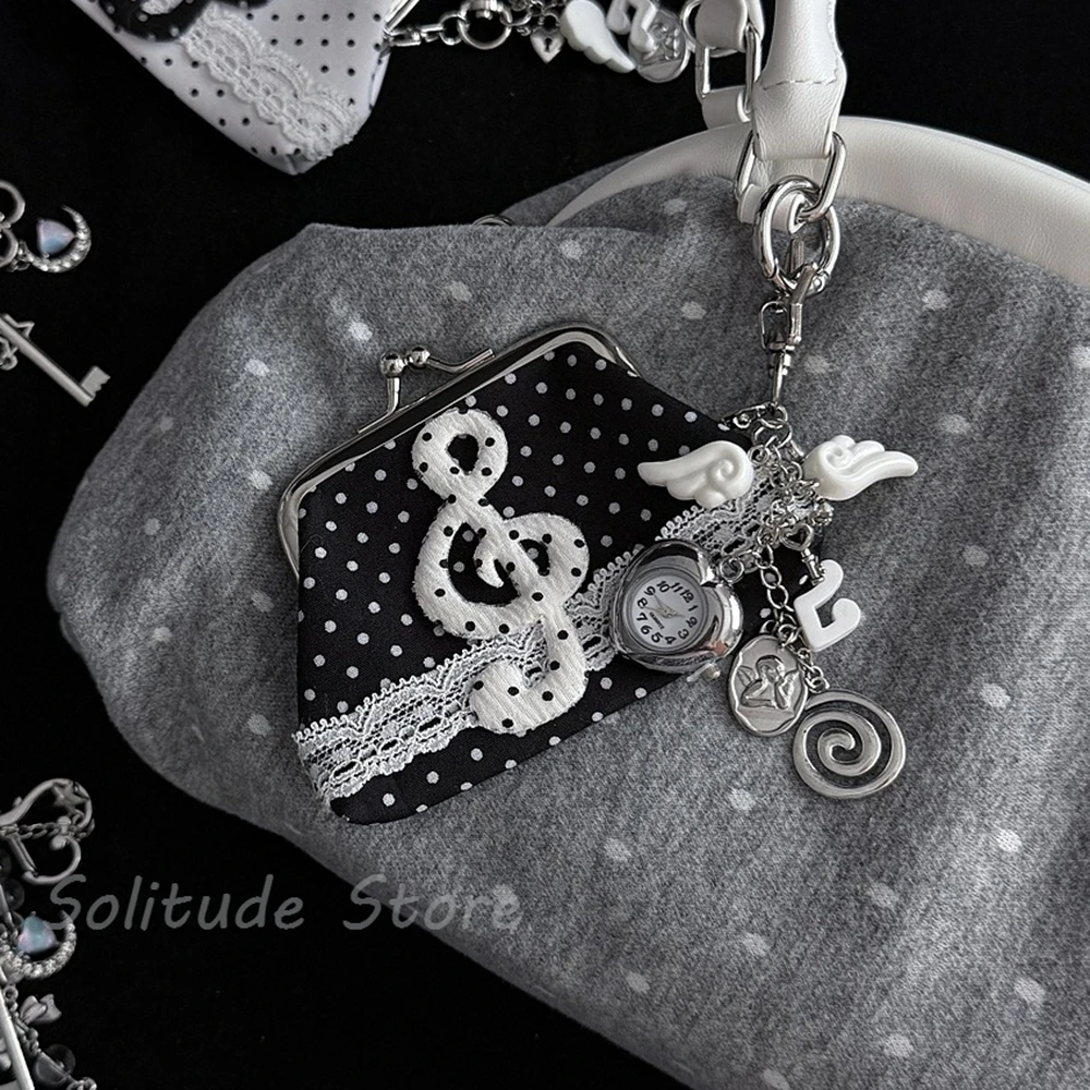 Charming Vintage-Inspired Y2K Lace Coin Purse with Rose Details and Hanging Pendant