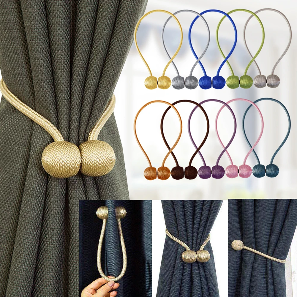 2PCS Magnetic Pearl Ball Curtain Buckles Curtain Tiebacks Backs Holdbacks Buckle Clips Curtain Rods Home Decorative Accessories 2