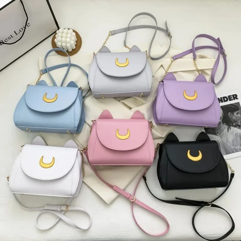 

Leather Summer Women Small PU Bag Bag Sailor Luna Shape Cat Shoulder Ladies Black Moon Handbag Messenger Crossbody Chain