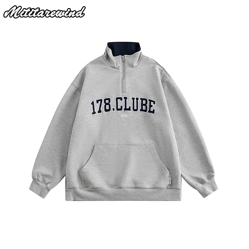 

Letter Prin Ins Style Fashion Men's And Women's Hoodies High Street Trendy Stand Zipper Collar Sweatshirts Oversize Clothing Top