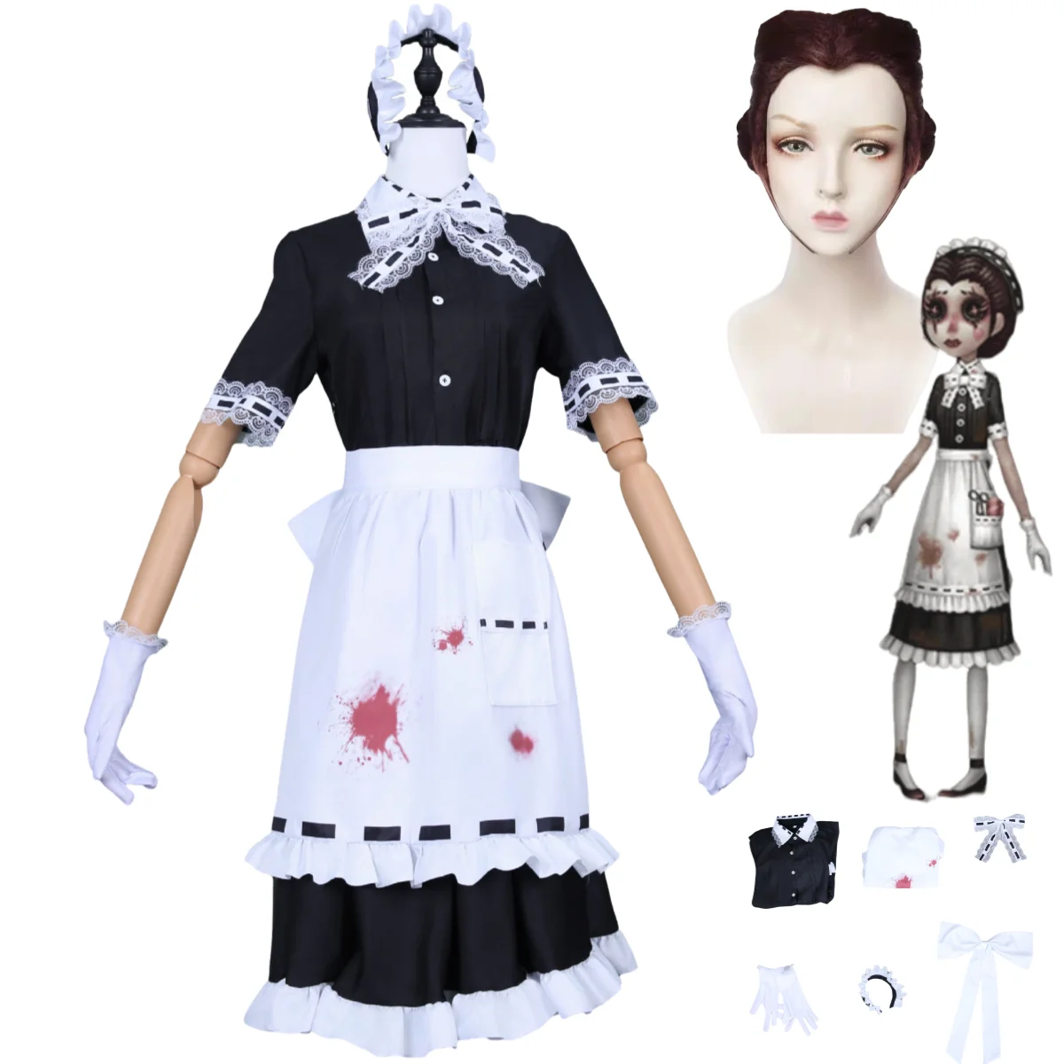 Anime Game Identity Ⅴ Emily Dyer Costume Cosplay Skin Banquet Maid Doctor Black White Dress Grembiule Donna Kawaii Halloween Suit