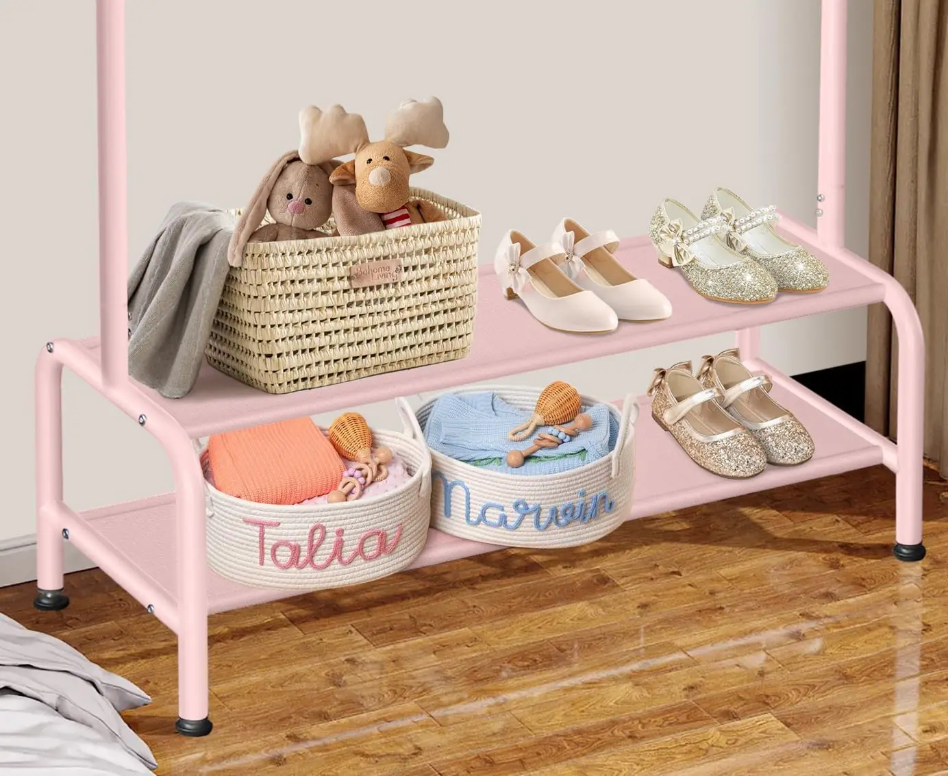 Dress Up Rack for Little Girls - Small Kids Costume Wardrobe Rack with 2 Fabric Shelves - Princess Room Bedroom Decor 4