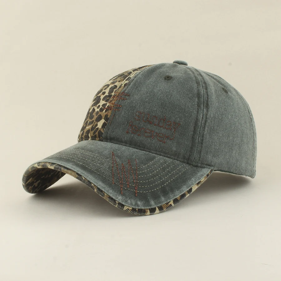 Neue Sommer-Mode Leoparden-Patchwork Baseballkappe Verstellbare Damen-Buchstabenmütze Gewaschene Baumwoll-Sonnenkappe Herren Casual Outdoor Snapback Hut – Detail 5