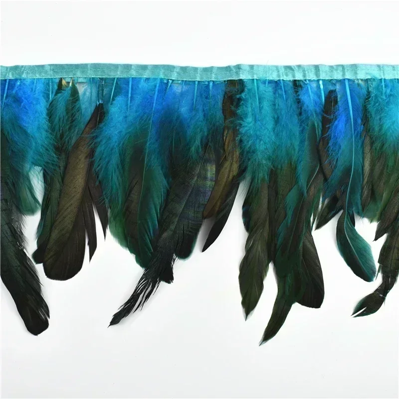 Nastro Decorativo con Frange di Piume di Gallo Colorate, Piume di Pollo Nero, Nastro di Piume di Fagiano per Cucito, Accessori per Abbigliamento e Decorazioni - immagine 5