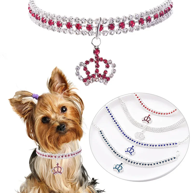 

Adjustable Dog Cat Rhinestones Necklace Jewelry Crown Pendant Pet Collar For Small Medium Dogs Cats Pets Decorate Supplies