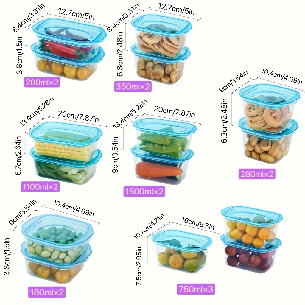 15 pcs (with lid)-Plastic Food Storage Containers, Bento Boxes, Lunch Boxes, Reusable Food Storage Containers