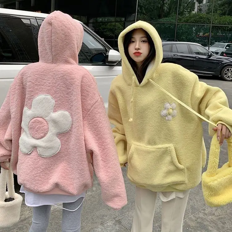 Теплое женское меховое дизайнерское шерстяное меховое уличное защитное пальто однотонная простая плюшевая куртка с капюшоном