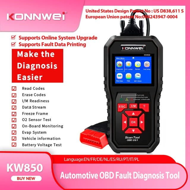 2026 KONNWEI KW850 Full OBD2 Car Scanner Professional Auto Diagnostic Tools Engine System Check Code Reader DTC Lookup Pk Elm327