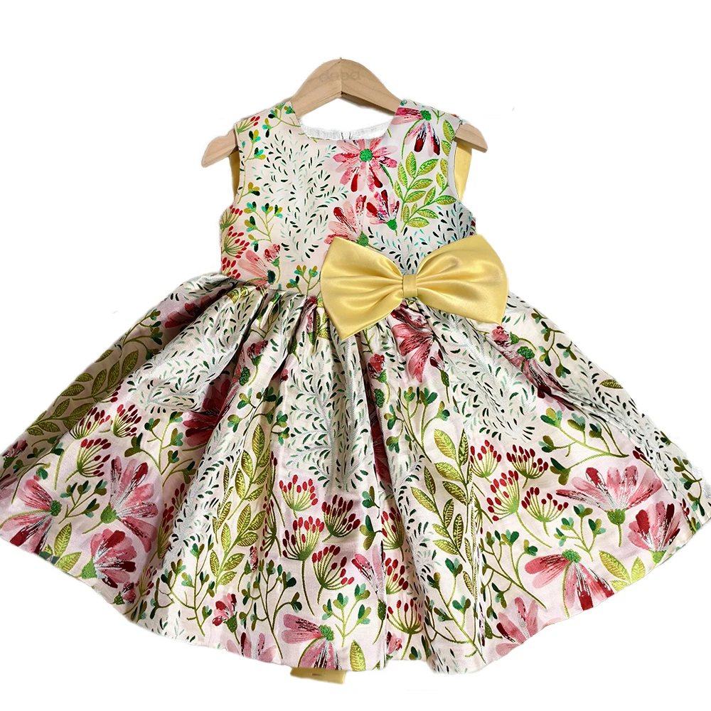 Champagne Floral Garden Brocade Satin Toddler Baby Flower Girl Dress for Wedding Birthday Ceremonial Ball Gown for Gilrs 1-14Yr flower girl dresses satin formal dress