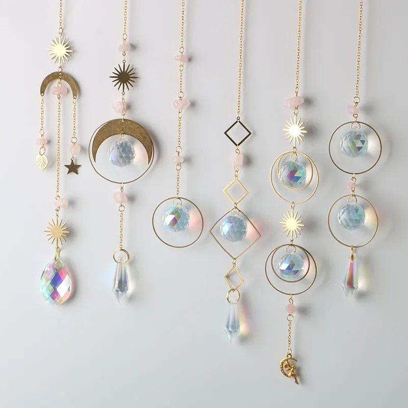 1PCS Moon AB Crystal Suncatcher Window Sun Catchers Hanging Prisms Pendant Light Catcher Rainbow Maker Home Garden Decoration 3