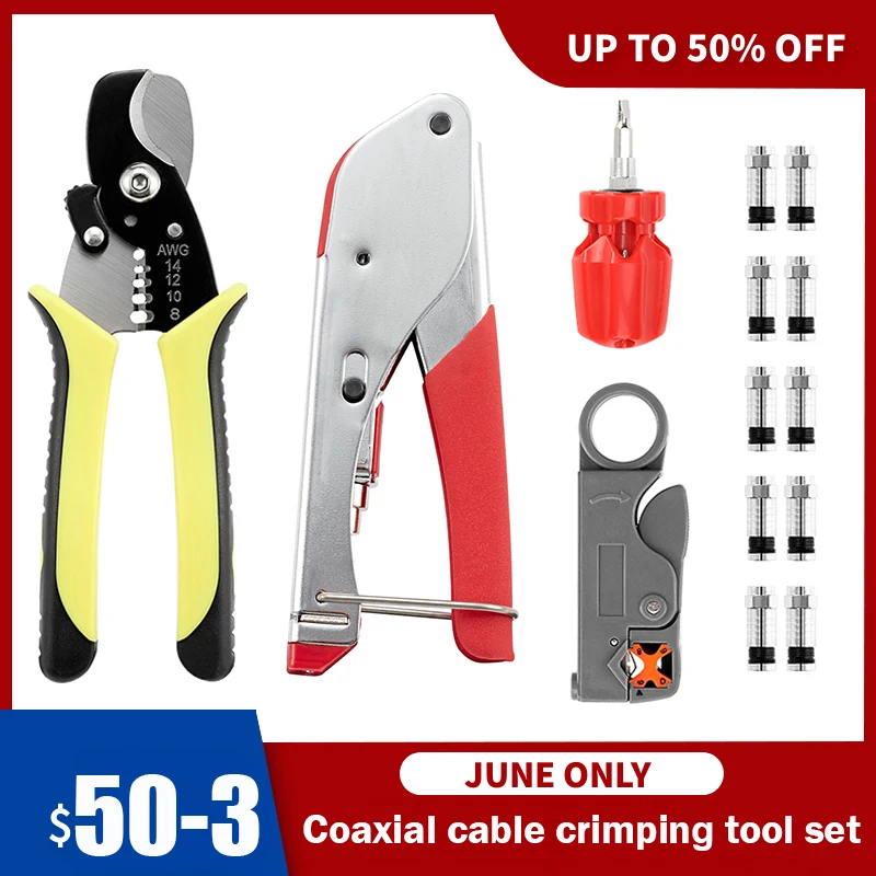 

Coaxial Cable Crimping Tool Set Squeezing Forceps&Wire Stripper For RG6 Coaxial Cable Crimper With Compression Connectors