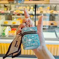 Diamonds Mini headphone bag pendant light luxury diamond-encrusted cylinder lipstick bag shiny  purse key ring accessories 2