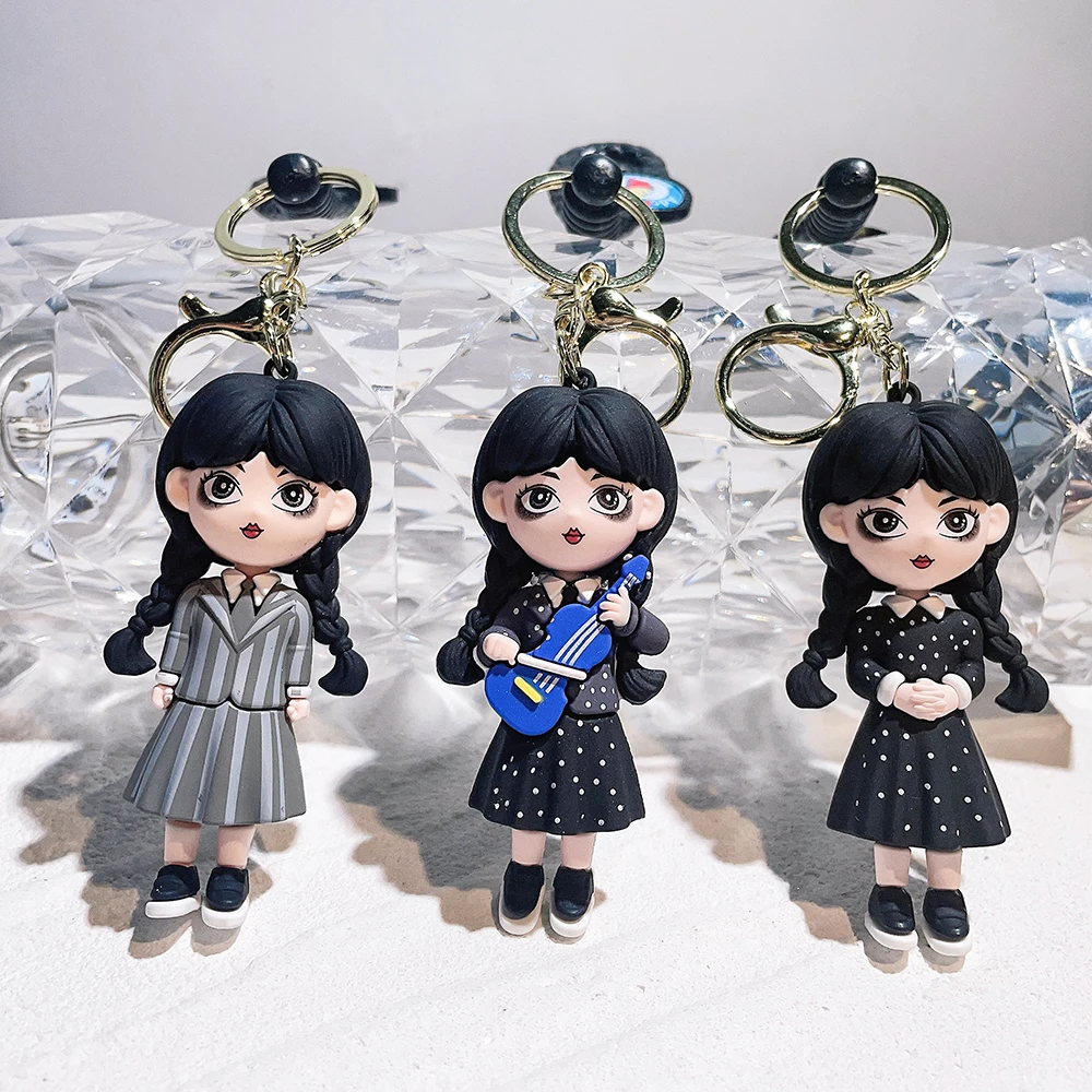 

Wednesday Addams Keychain Cartoon Addams 3d Keychain Silicone for Men and Women Key Chains Glue Toy Gifts