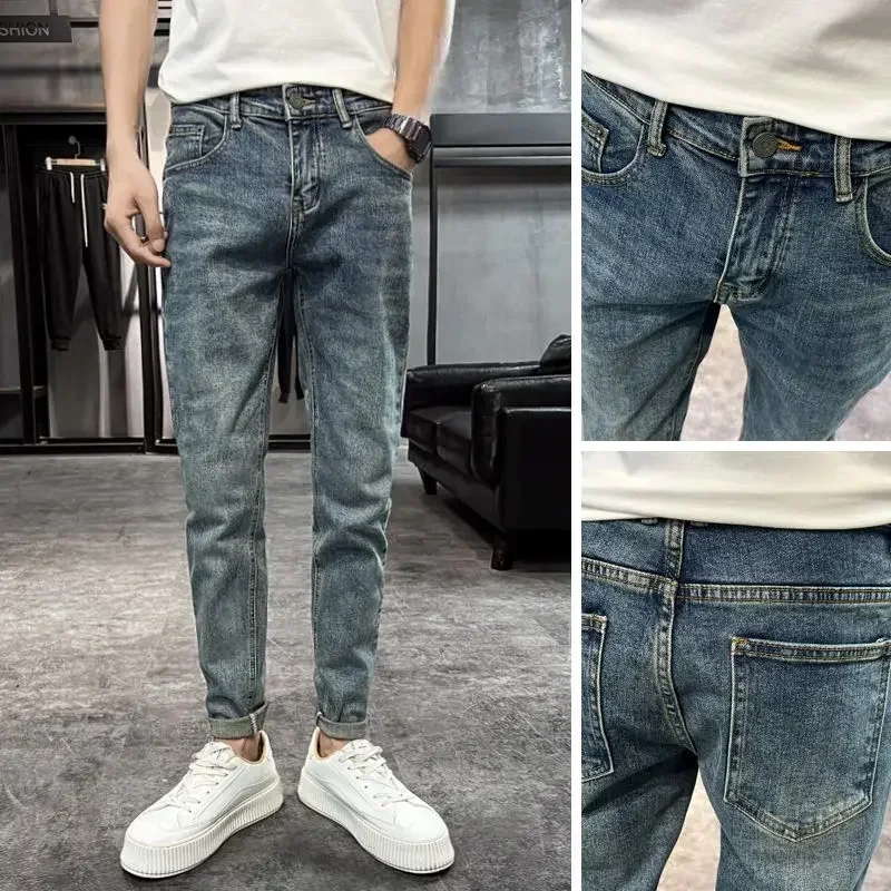 thumbnail image 1 of Pantalones elásticos con bolsillos para hombre, pantalones vaqueros cargo elásticos para hombre, tendencia 2024, ropa clásica de otoño, estética retro, tallas XS, 1 of 5