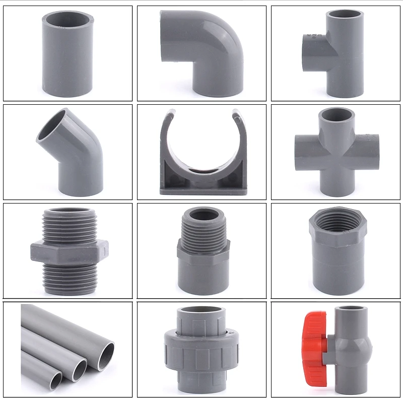 

2Pcs 20~50mm PVC Pipe Connector Garden Irrigation Grey Ball Valve Aquarium Direct Tee Elbow Union Joint Pipe Clamp Cross Joint