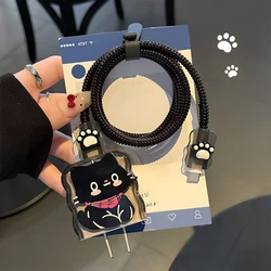 Adorable Cat Cable Protector and Cord Organizer with Winder (Black Cat)