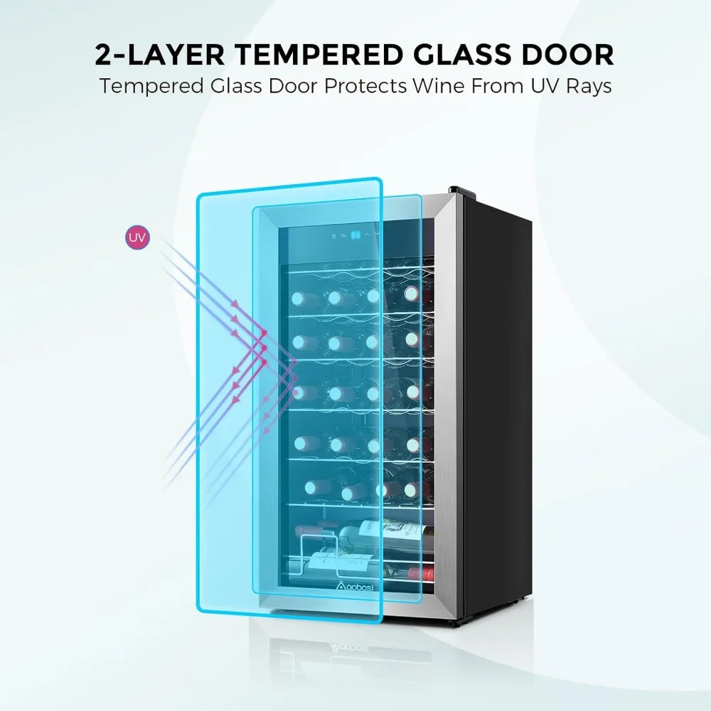 Inch Compressor Wine Cooler, 28 Bottle Wine Refrigerator with Stainless Steel Tempered Glass Door for Red, White or Champagne 3