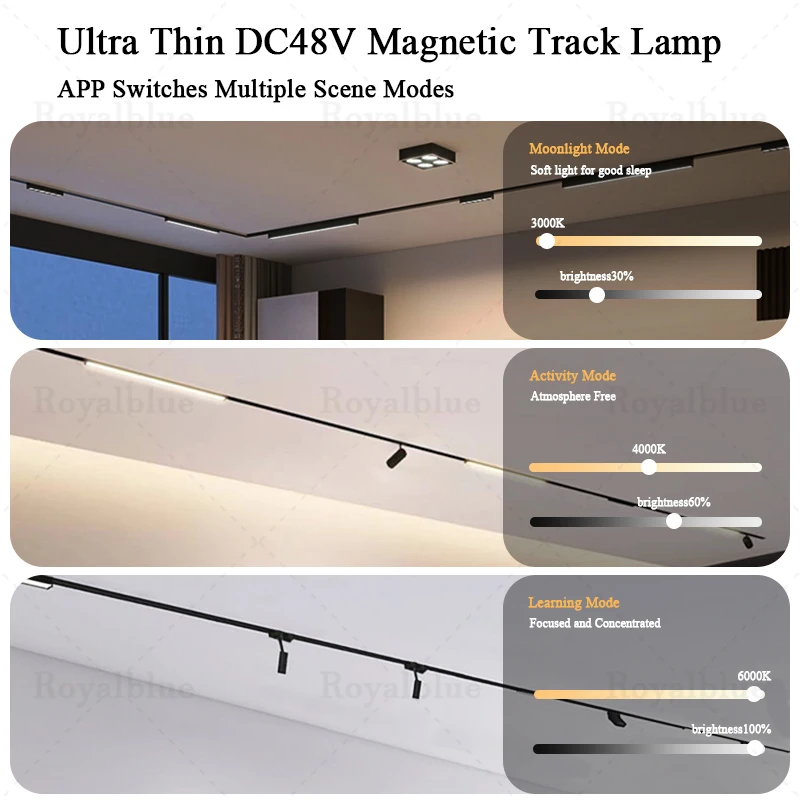Smart Tuya Zigbee Ultra Thin Magnetic Track Light Flexible DC48V System Black White Slim Ceilling Embedded Surface Mounted Home 3