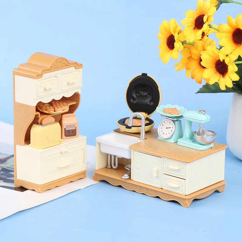 

1 Set Cute Doll House Mini Furniture Dining Table Cabinet Baking Set Model Kitchen Scene