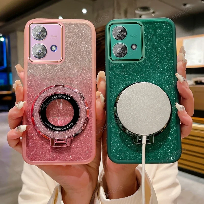 Glitter Clear Silicone Soft Case with Magnetic Bracket Back Cover