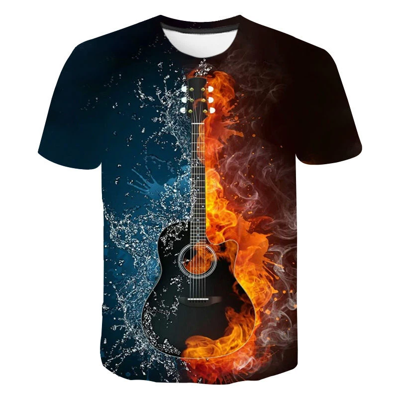 

Summer Leisure Musical Guitar Pattern Men's T-shirt Hip Hop 3D Print Personality Rod Neck Short Sleeve Tops Fashion Clothes