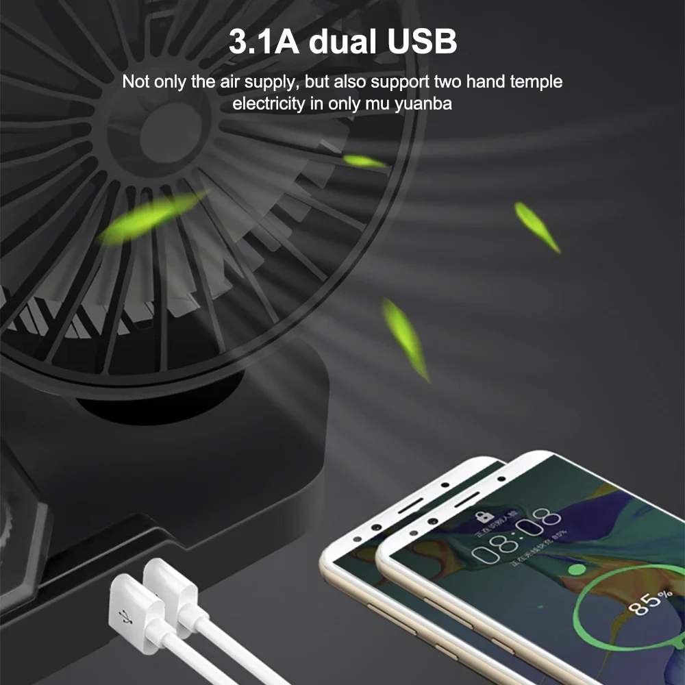 Car Fan Cooling 12V 24V Car Fan Dual Head Usb 2 Speeds Adjustable Auto Cooler Air Accessories Wind Regulation