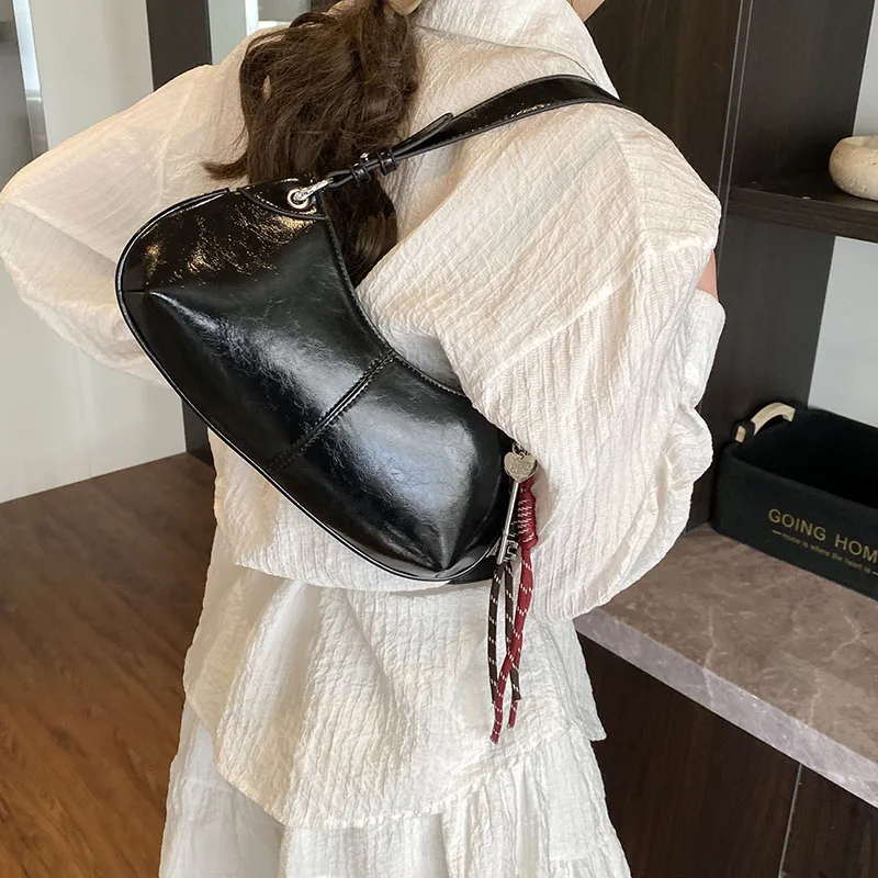 LEFTSIDE Small PU Leather Shoulder Bag New Y2K Short Handle Hand Bag for Work Underarm Y2k Females Handbags and Purses