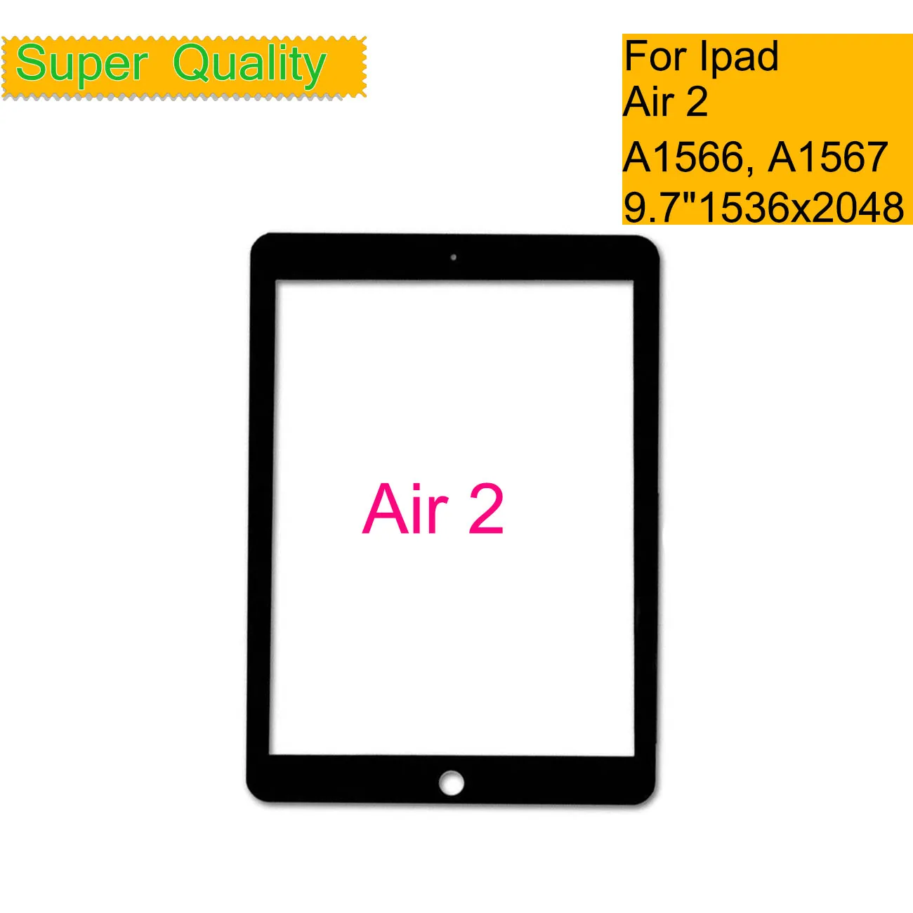 para Apple Ipad ar Tela de Toque Frente Exterior Lente do Painel Vidro para Ipad ar A1566 A1567 Lcd Vidro com Oca Laminado 10 Peças Lote
