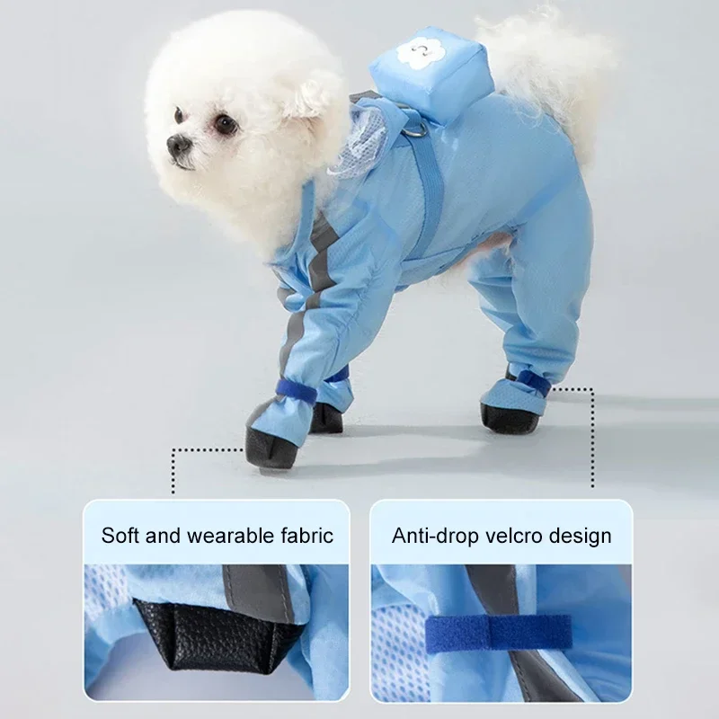 Pet Dog Raincoat Hooded Jumpsuit Waterproof Dog Jacket Outdoor Reflective Dogs Rain Coat Water Resistant Dogs Clothes XS-2XL