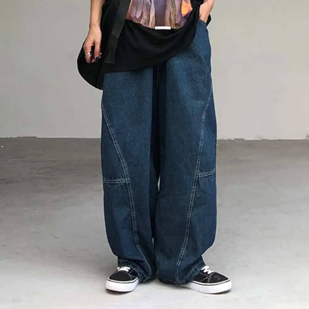 

Japanese Jean Pants for Men Fashion Solid Color Casual Stitching Trousers Street Straight Harajuku Denim Pants pantalones hombre