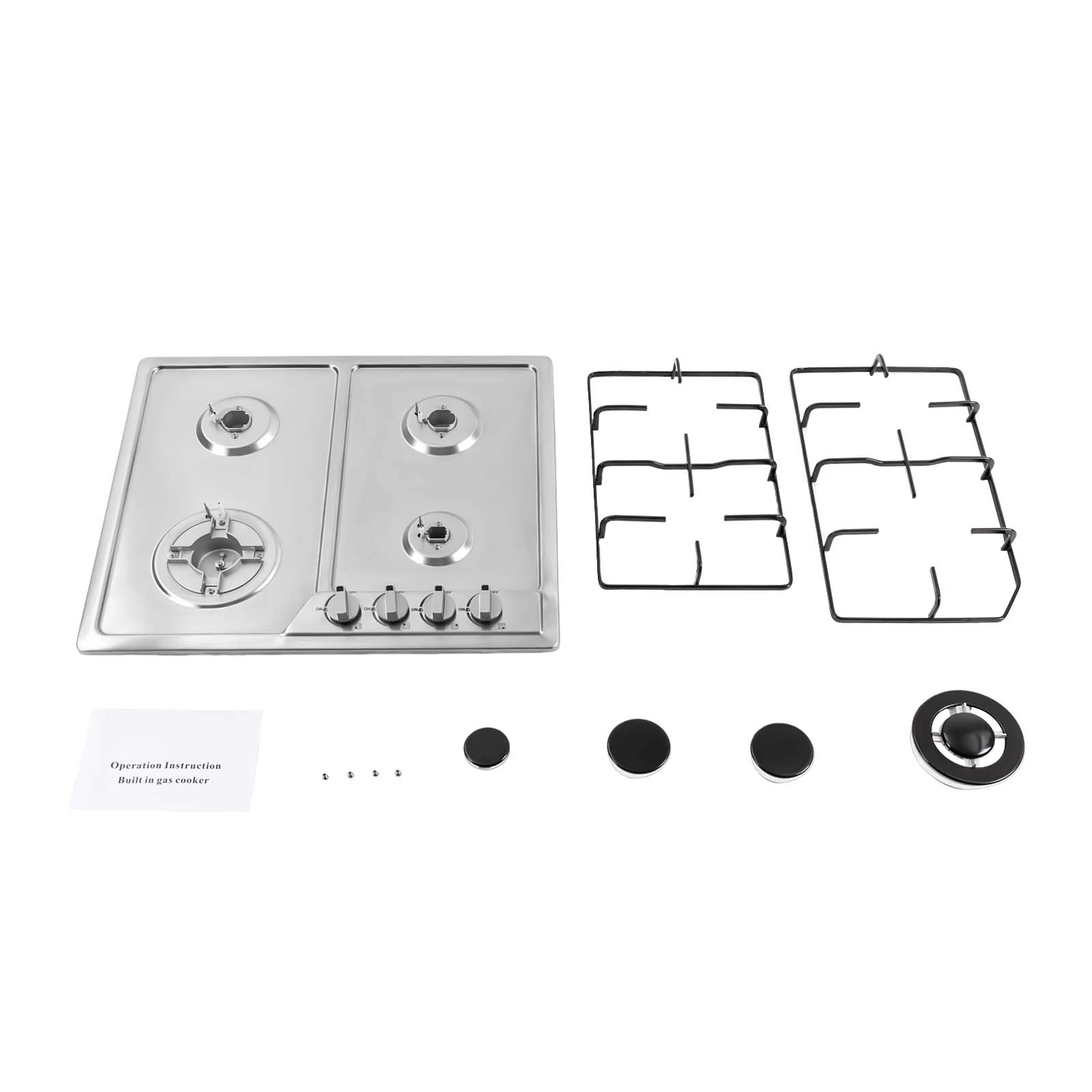 4 Burners Gas Stove Built-in Stainless Steel Cooktop with Safety Auto Shut-off Gas Cooker for Home Restaurant