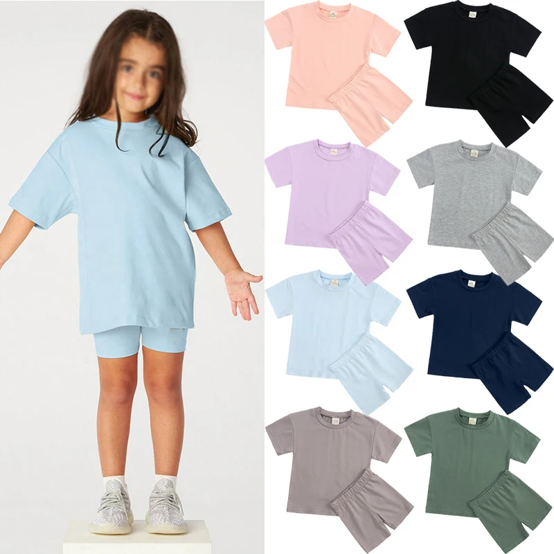 1-13years Baby Mädchen Kleidung Set Baumwolle T-shirt + Shorts Sportwear Legging 2 Stück Trainingsanzug Set Kinder Mädchen Kurzarm Yoga Hosen