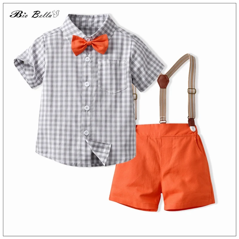 

Children Summer Clothes Set Formal Gentlemen Wedding Birthday For 1-6 Years Spring Outfits TShirt+Pants Belt Costumes Handsome