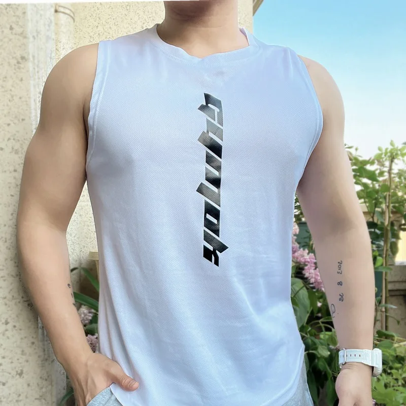 

Gym Training Vest Men's Loose Waistcoat Sleeveless T-shirt Rolled Iron Running Sports Clothes
