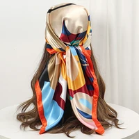 Silk Shawl Satin Square Scarf For Women Flower Neckerchief Female New Headband Hair Bands Print Foulard Hijab Wraps Bandana 2024 1