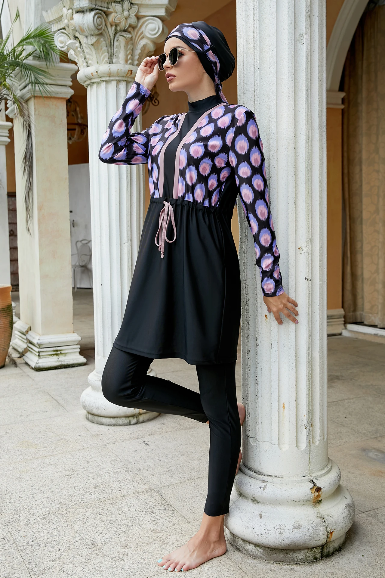 Muslim women’s cute swimwear with high-stretch polyester and spandex fabric