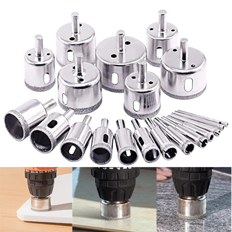 15/10PCS Diamond Drill Bits For Glass, Tile, Concrete Drilling 6-50mm Core Drill Bit Set Ceramic Hole Saw Drilling Bits Tools