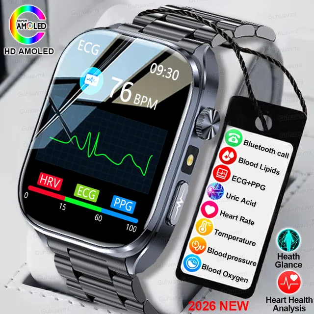Nouvelle Montre Connectée ECG Précise 2026 pour Hommes : Analyse de la Santé Cardiaque, Analyse Sanguine (Lipides, Pression Artérielle), Appel Bluetooth 1