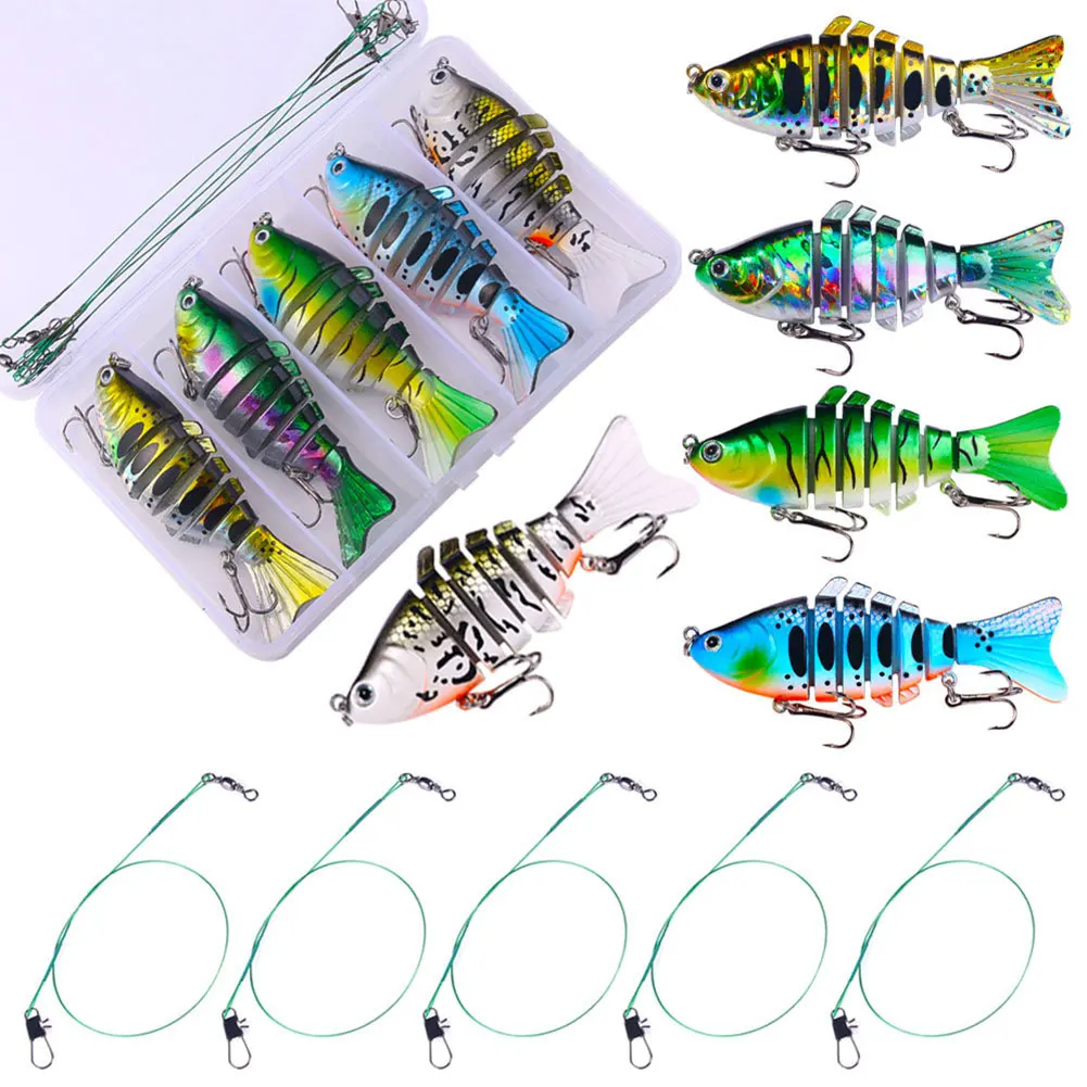 5Pcs Sinking Wobblers Fishing Lures Lifelike Multi Jointed Swimbait Artificial Bait for Pike Bass Trout